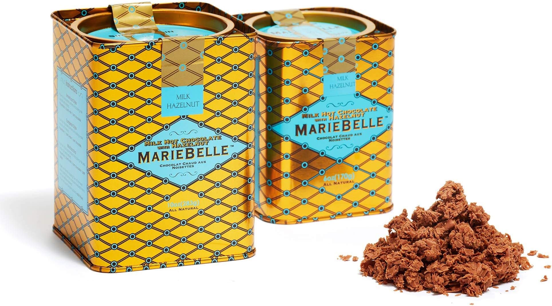 MarieBelle Milk/Hazelnut Hot Chocolate 6 oz Tin - Easy to Prepare Full-Flavored Traditional Crème de Chocolat European Style Hot Chocolate Beverage Mix
