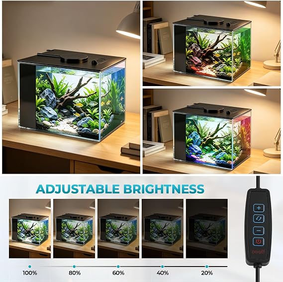 3.7L Betta Fish Tank, Small Plastic Aquarium with Cover and LED Light, Aquarium Starter Kit with Filter System, Mini desktop Fish Tank for Betta Shrimp