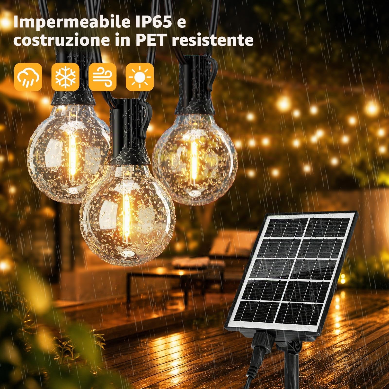 Hoteril Catena Luminosa Esterno Solare 15M Luci Da Esterno Giardino G40 | 19+2 Lampadine Luci Solari Da Giardino IP65 Impermeabili Luci Da Esterno 8 Modalità & Timer Per Balcone Gazebo Patii e Feste