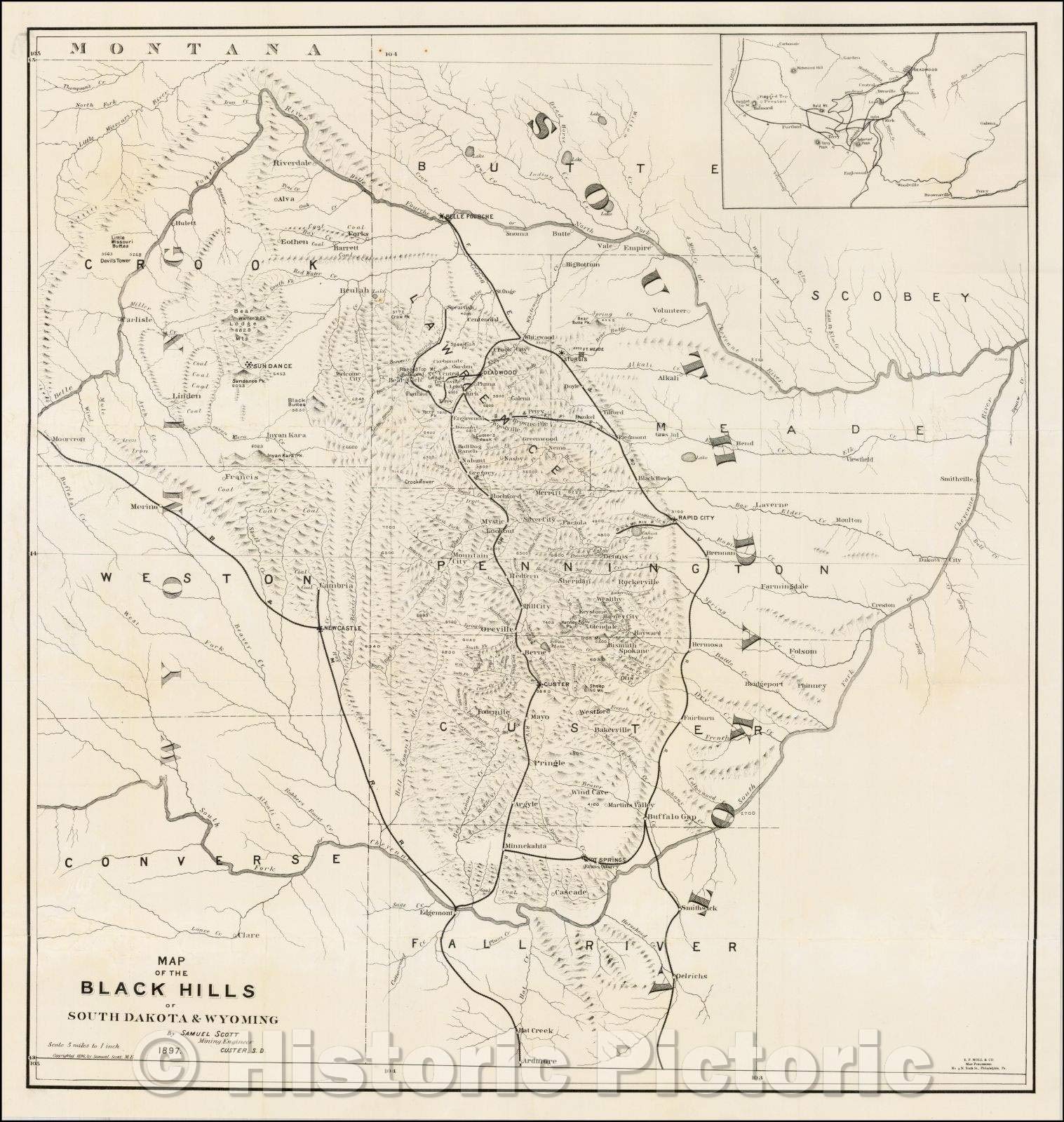 Historic Map Map of The Black Hills of South Dakota