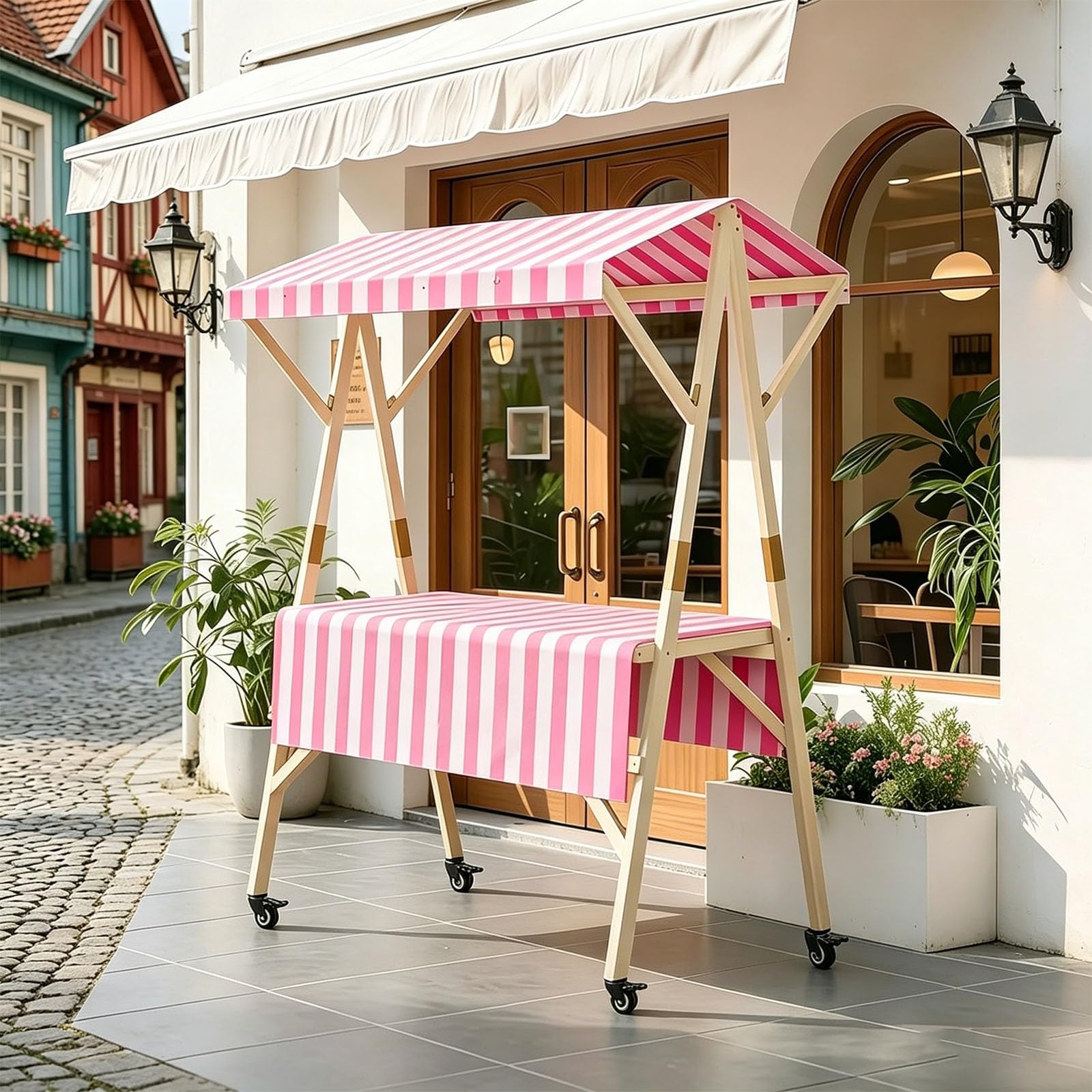 Carrello portatile per alimenti con tettuccio, pieghevole, con ruote, per street food, mercati, festival e feste, colore: bianco (120 x 78 x 193,8 cm)