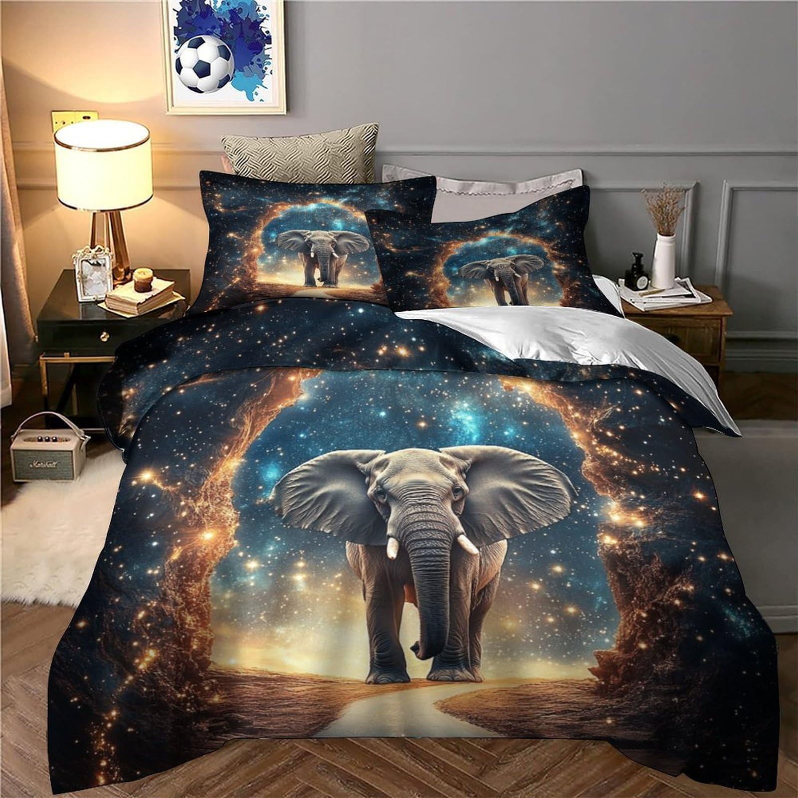 Elefante Impressione 3D 3 pz fodera per edredone Fantasia del portale cosmico coperteletto microfibra ipoallergenica zip per bambini adolescenti adulti King（220x240cm）