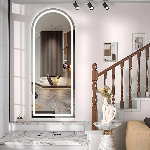 Miniatura 3 de Hasipu - Espejo de cuerpo entero con luces led, 79 x 36 pulgadas, espejo arqueado con marco negro, 3 colores de temperatura y brillo ajustable, para
