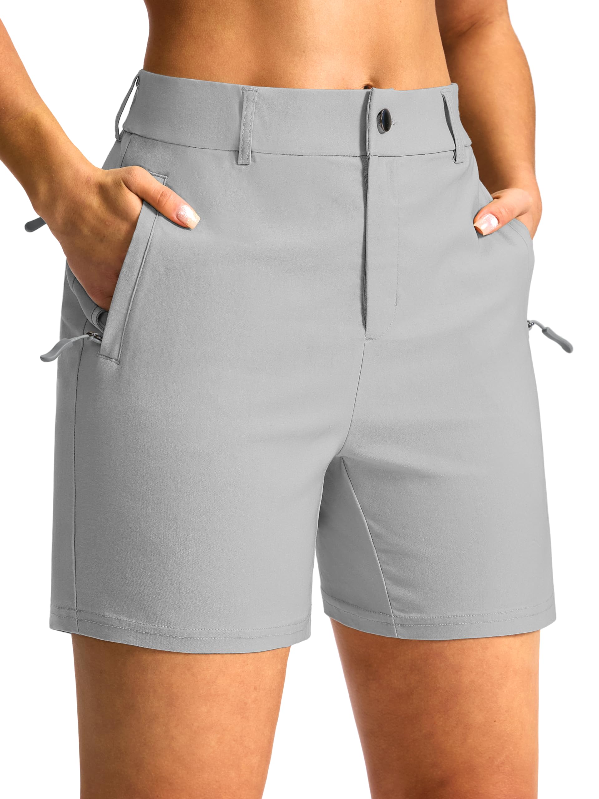SANTINY Women's 5"/7" Hiking Golf Shorts with 3 Pockets Stretch Quick Dry Outdoor Travel Work Shorts for Women Casual Summer — view 22