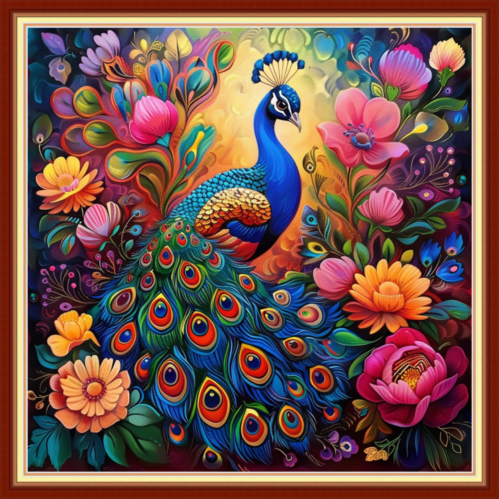 Magxvouy Cross Stitch Kits Stamped Full Range of Embroidery Kits,Cross Stitch Patterns Needlework Kits for Beginners 11CT Printed Kits&amp;Flower Peacock 18x18 inch