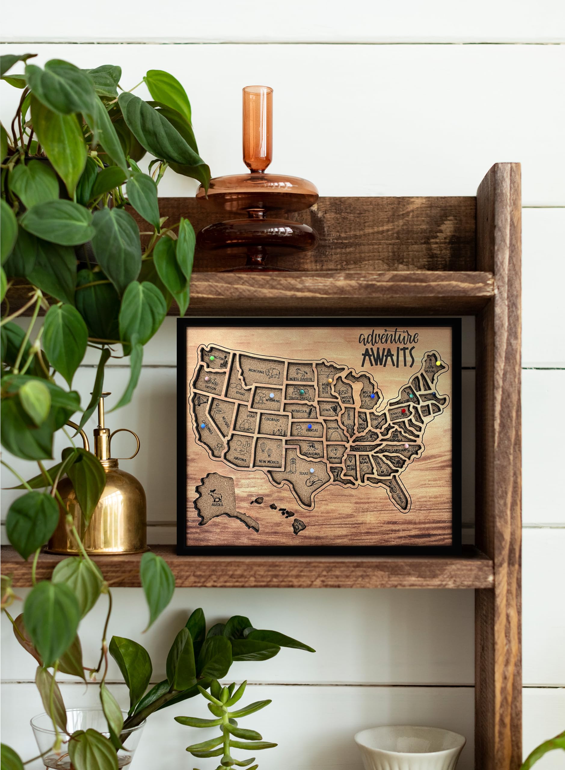 flinelife Mapa de viaje de corcho con alfileres, 12 x 10 pulgadas, tamaño mediano, mapa de Estados Unidos, perfecto para parejas y familiares