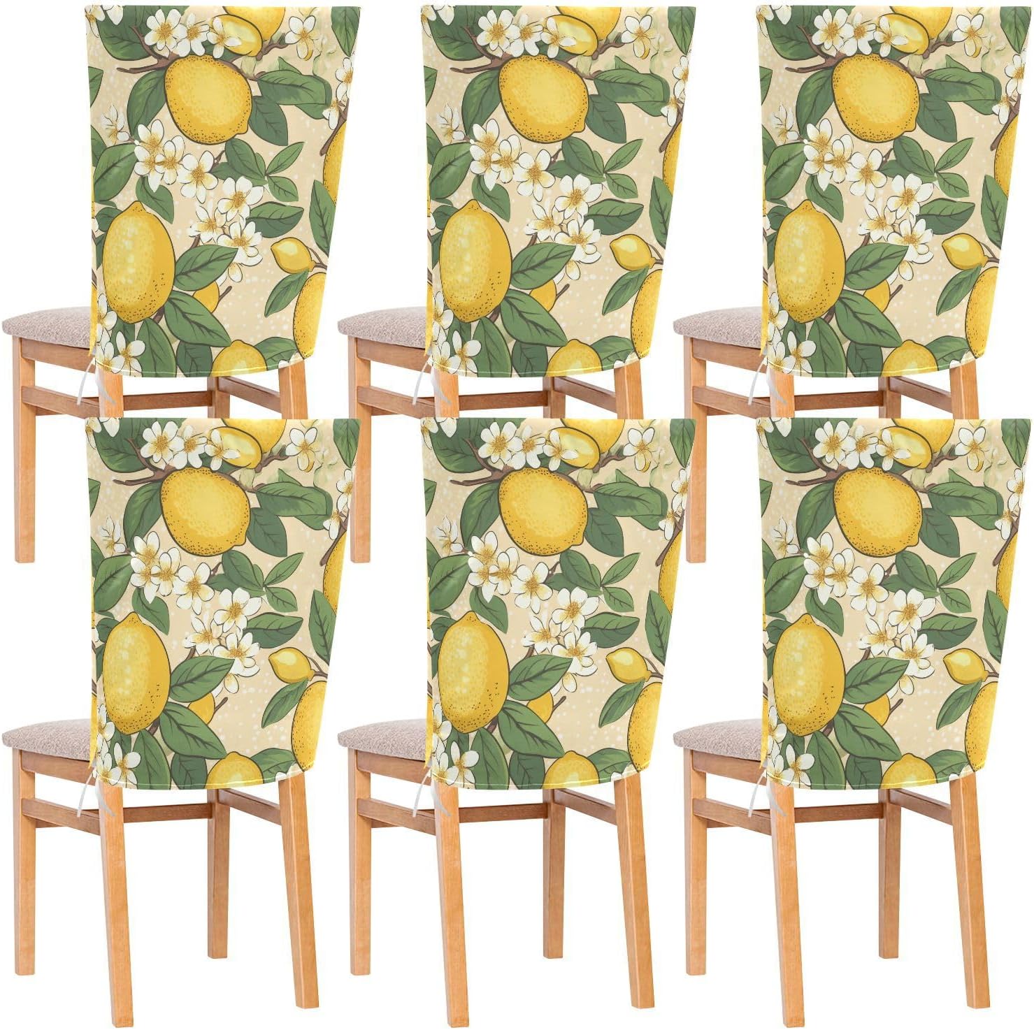 ALAZA Lemon Flowers Dots Chair Back Cover Set of 6, Washable Reusable Removable Chair Slipcovers Decorative Chair Cover for Home Kitchen Wedding Party