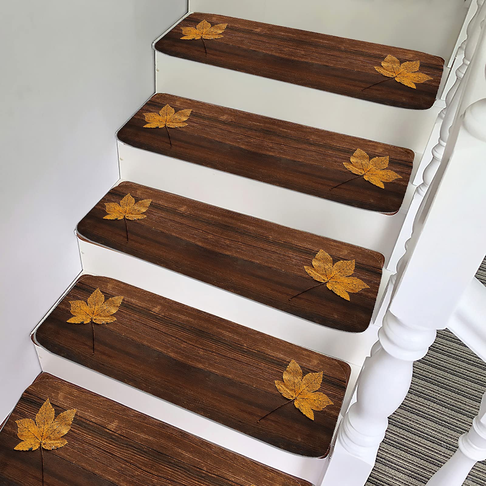 Peldaños De Escalera De Alfombra, Impresión De Grano De Madera De Imitación Alfombrillas/Alfombras Lavables A Máquina Antideslizantes Escalera De Paso Alfombrilla De Protección De Escalera I