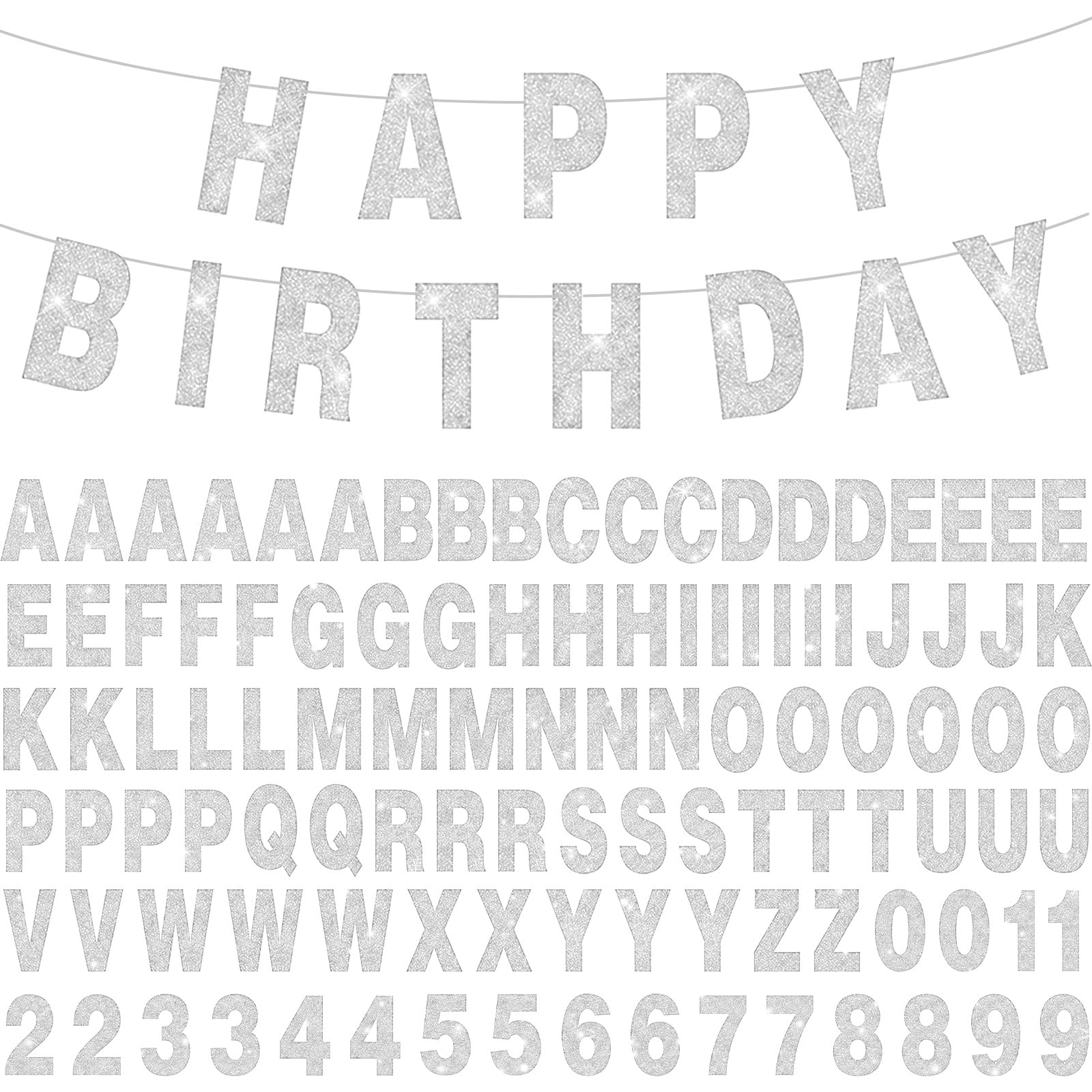 107 Pieces Letter Numeric Banner Individually Designed Flash Banner Embellishments Personalised Birthday Christmas Carnival Party (Silver) — image 1