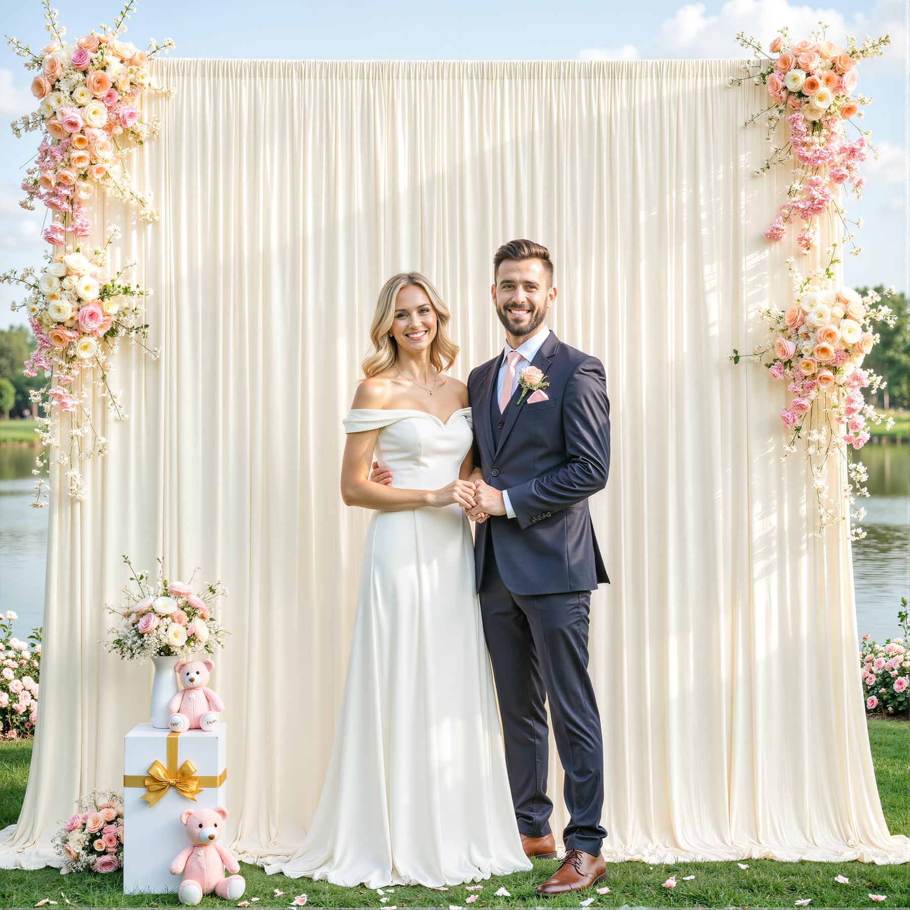 Photo 1 of 10ft x 10ft Champagne Backdrop Curtain for Baby Shower Wrinkle Free Backdrop Drapes Panels for Parties Wedding Bridal Shower Birthday Photo Photography Polyester Fabric Background Decoration