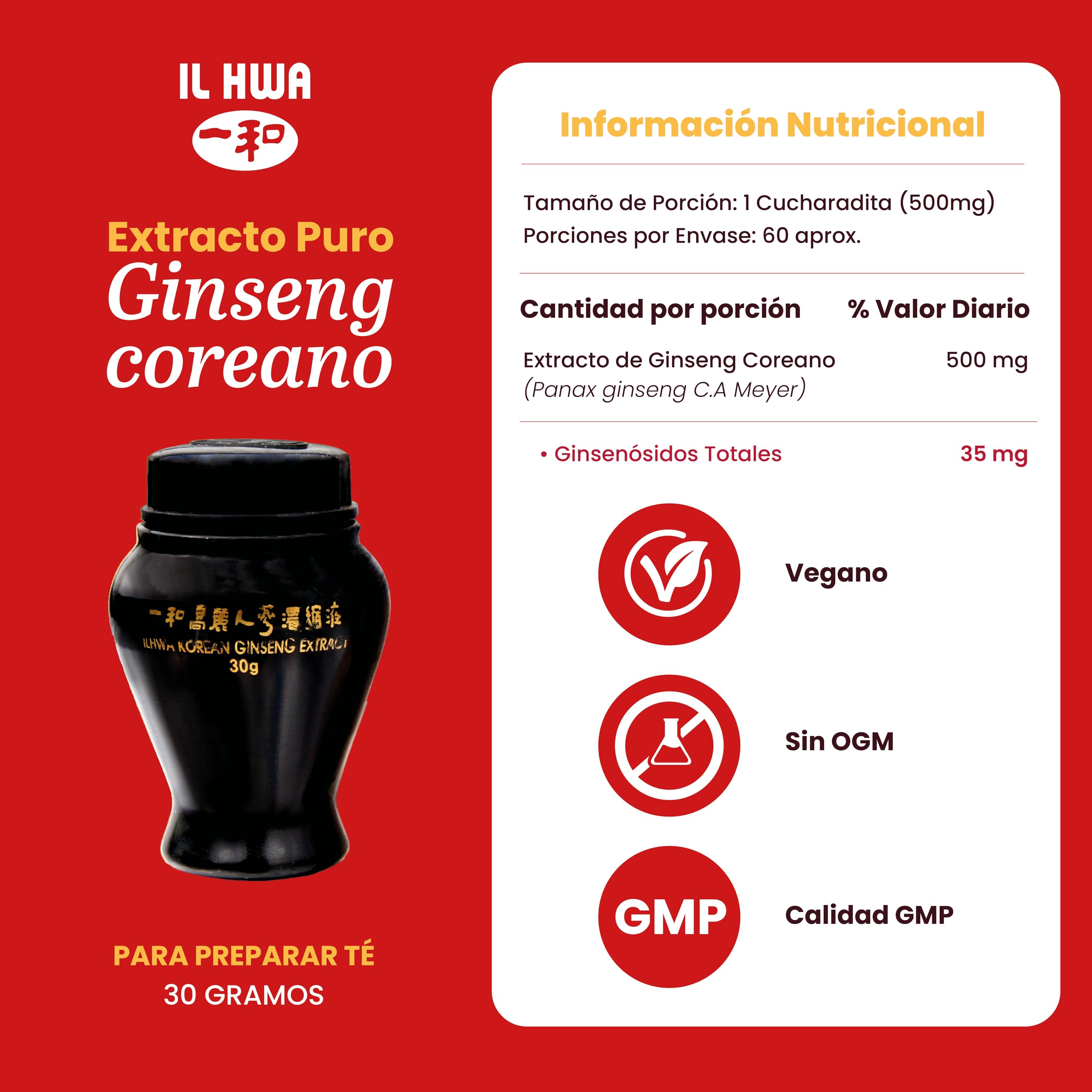 Tongil | 100% Extracto Puro De Ginseng Coreano Ilhwa - Para Hacer Té de Ginseng - Experiencia Relajante y Revitalizante - Raíces Panax ginseng de Cultivo Propio y Extracción Exclusiva