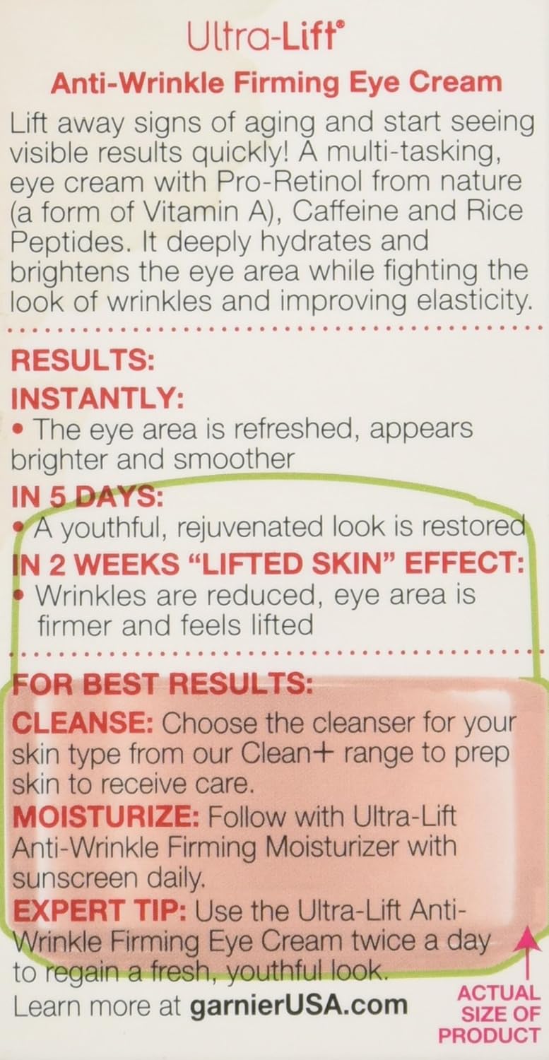 Garnier SkinActive Ultra-Lift Anti-Wrinkle Eye Cream with Pro-Retinol, 0.5 Fl.Oz