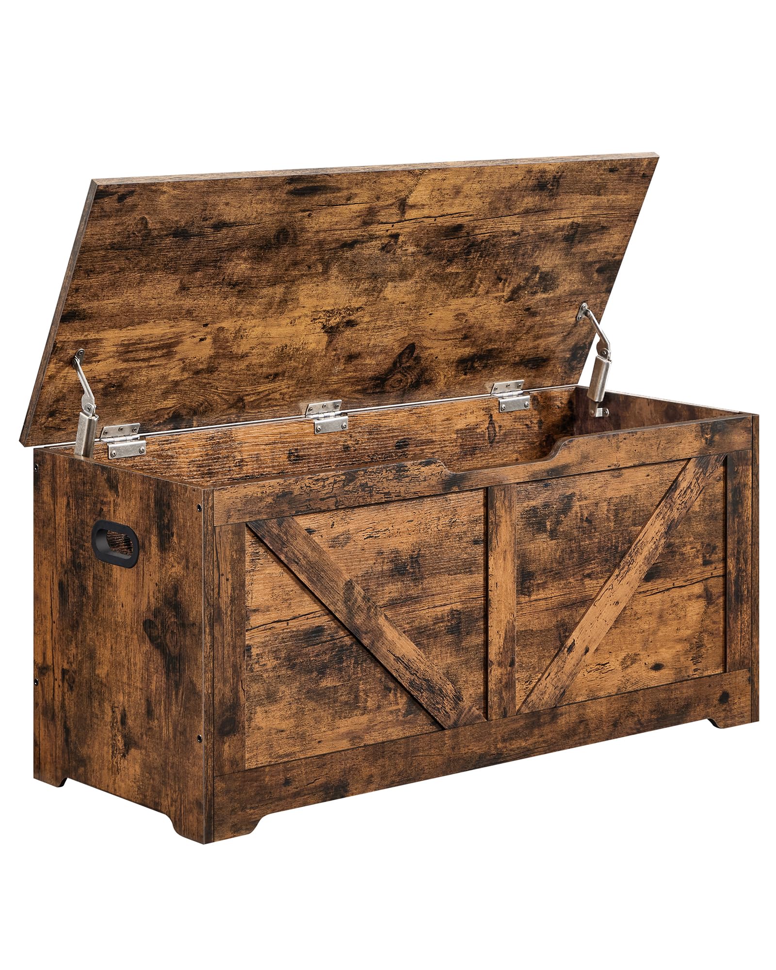 VASAGLE Puff Almacenaje, Banco Almacenaje con 2 Bisagras de Seguridad, Baúl Almacenaje, Banco Zapatero, Estilo de Campo, 40 x 100 x 46 cm, para Pasillo Dormitorio Salón, Marrón Rústico LSB060T01 The Forest Stewardship Council