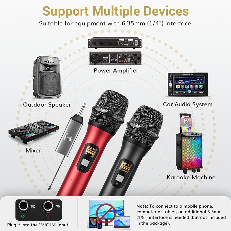 TONOR TW630 Vezeték Nélküli Mikrofon Szett - Dupla UHF Fém Mikrofon Tölthető Vevővel, 60m Hatótáv, Karaoke, Rendezvény, DJ