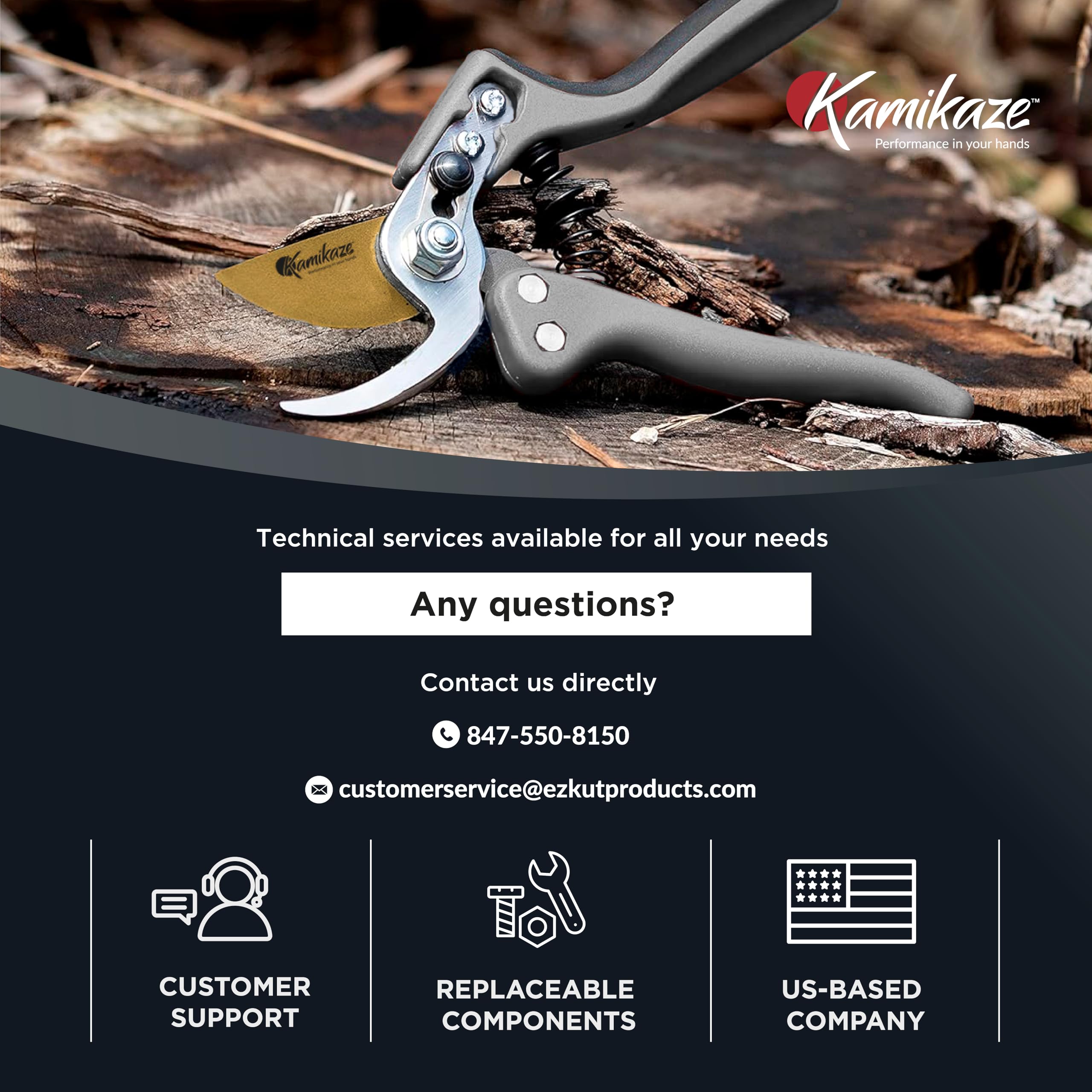 KAMIKAZE - Tijeras de podar profesionales resistentes para jardinería, mango ergonómico cómodo, hoja de derivación SK5 de acero de alto carbono, corta ramas de hasta 1 pulgada, cortaúñas de jardín
