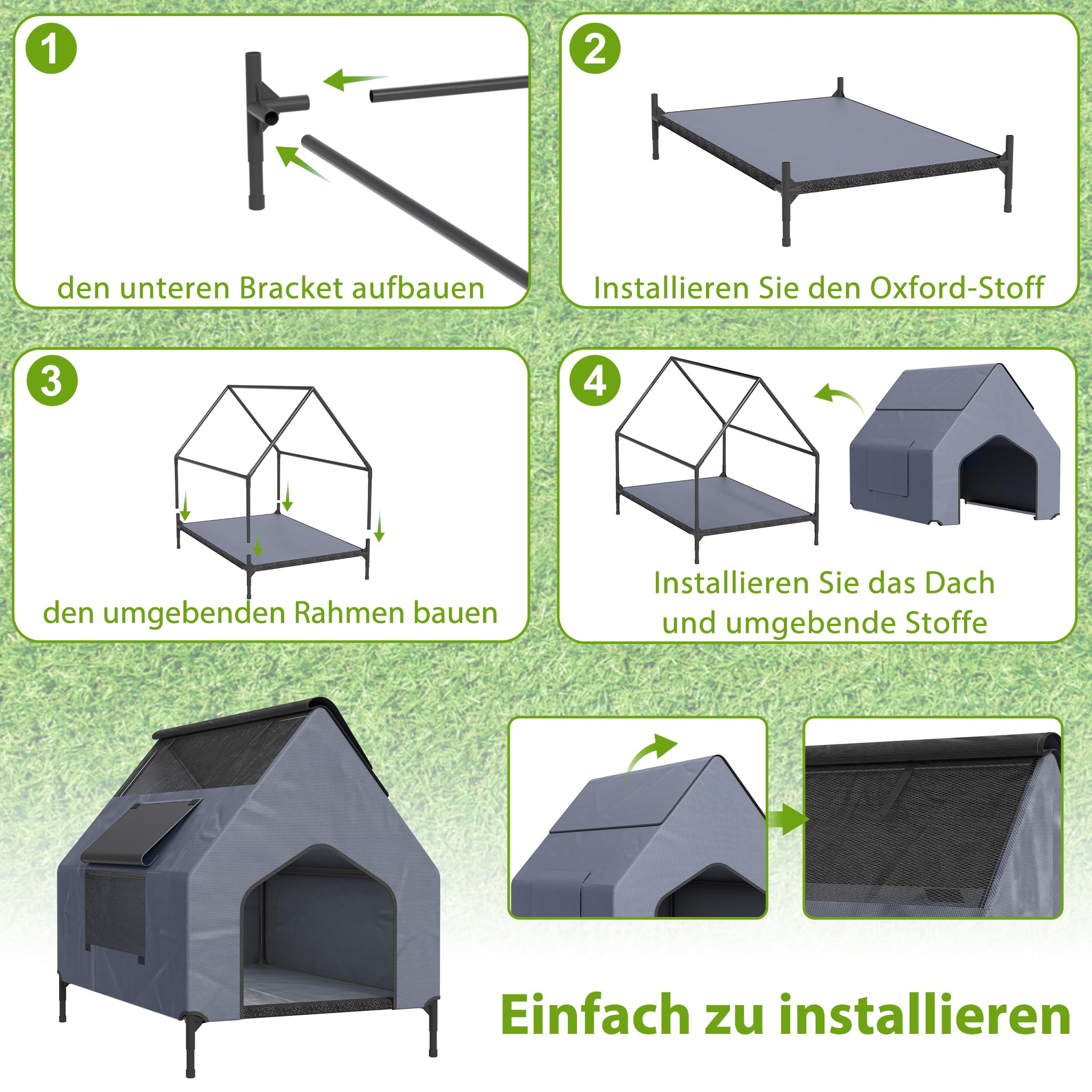 UISEBRT Zadaszone i Podwyższone Legowisko dla Psa 2 w 1 ze Zdejmowaną Pokrywą, Namiot Outdoorowy dla Małych i Średnich Psów do 80 kg, 130 x 84 x 104 cm