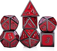 Vista 47 de Dados DND de metal mate rojo, DNDND 7 piezas de dados metálicos pesados D&D con hermoso estuche de regalo para juego de mesa Dungeons and Dragon