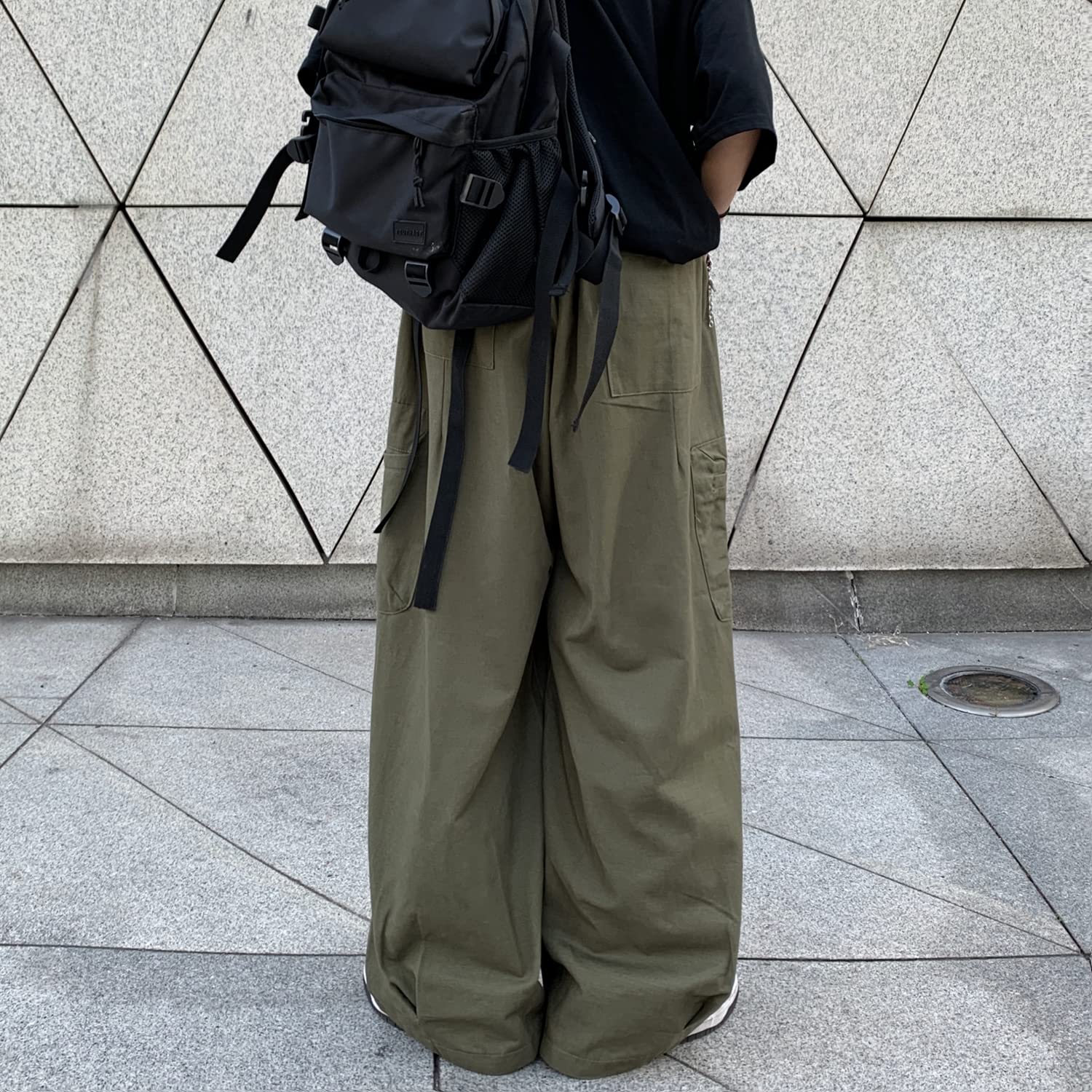 Gotyckie spodnie cargo Harajuku Y2K damskie joggery z szerokimi nogawkami hipisowskie moda uliczna luźne luźne spodnie, Zielony wojskowy, XL