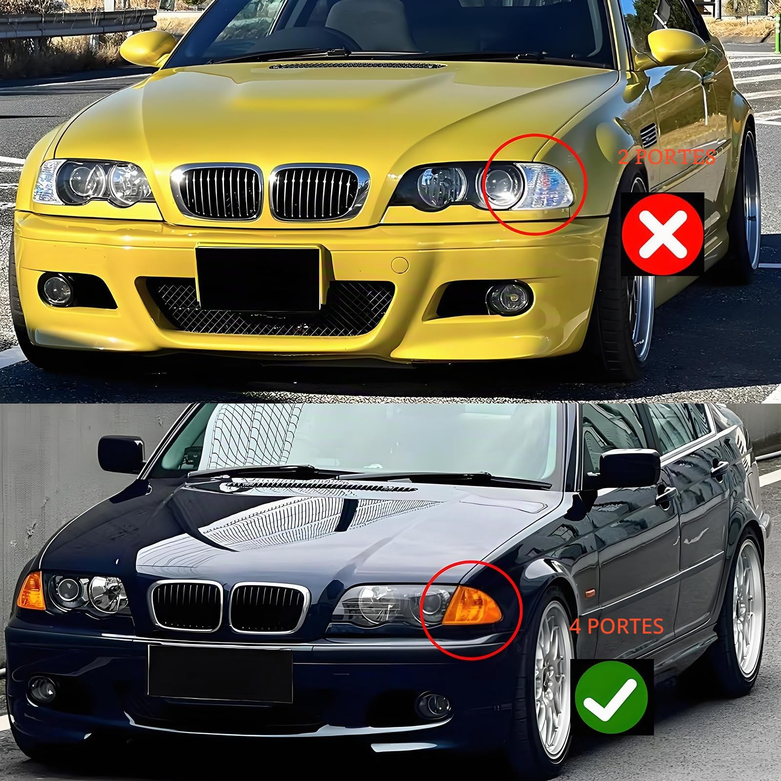 Calandre noire E46 pour Grille BMW Série 3 E46 4D 1998-2001 PRE Facelift Calandre sport brillant noir double pont(ne convient pas pour 2 portes)(For 3er E46 4D 1998-2001 PRE)