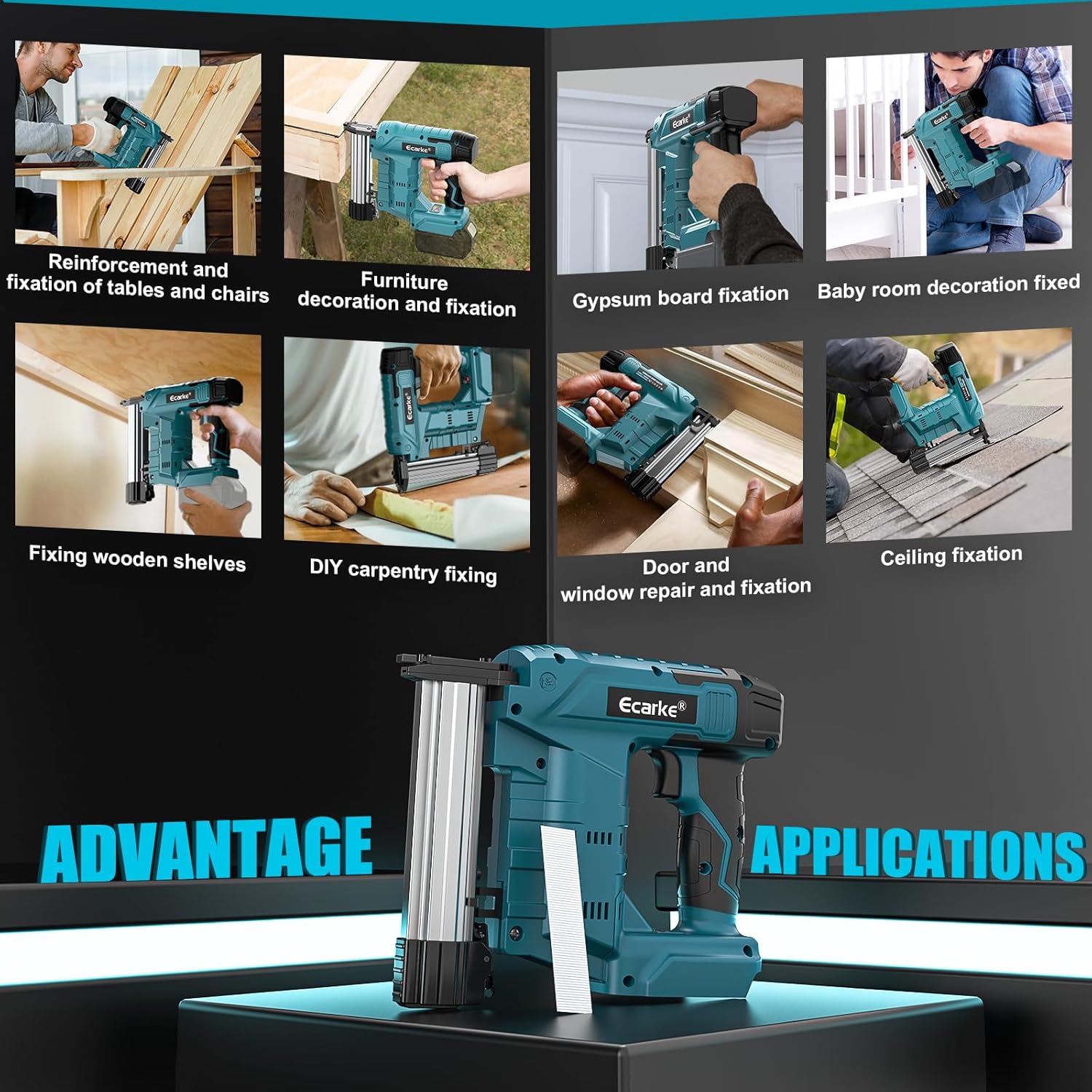 Ecarke Cordless Brad Nailer Compatible with Makita 18V Battery (No Battery), 18 Gauge Electric Nail Gun Staple Gun, 5/8 to 1-1/4 Inch 2 Modes Brushless Nail Gun with 100 Nails for Upholstery Wood