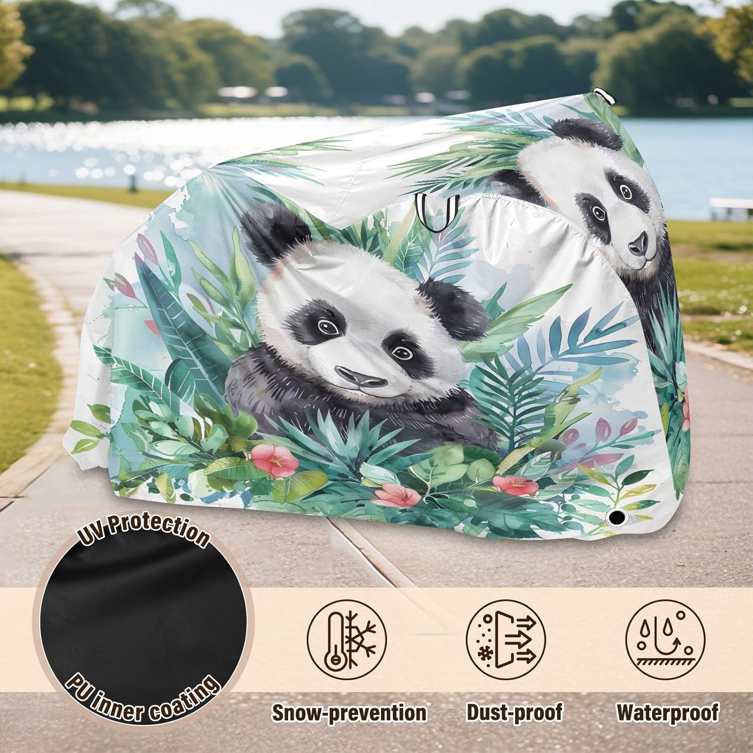 ALAZA Panda Jungle Leaf Bike Cover Waterproof Outdoor Ebike Bicycle Covers Tarp Protection for 1/2 Bikes, Sun UV Dust Wind Proof