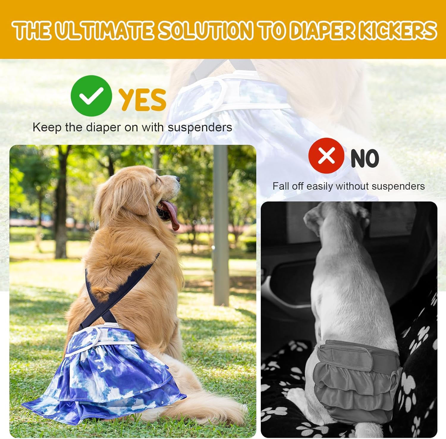 3 Pack Avont Washable Female Dog Diaper with Suspender, Reusable Girl Doggie Diapers for Small Medium Large Doggy in Heat Cycle Period Incontinence -L