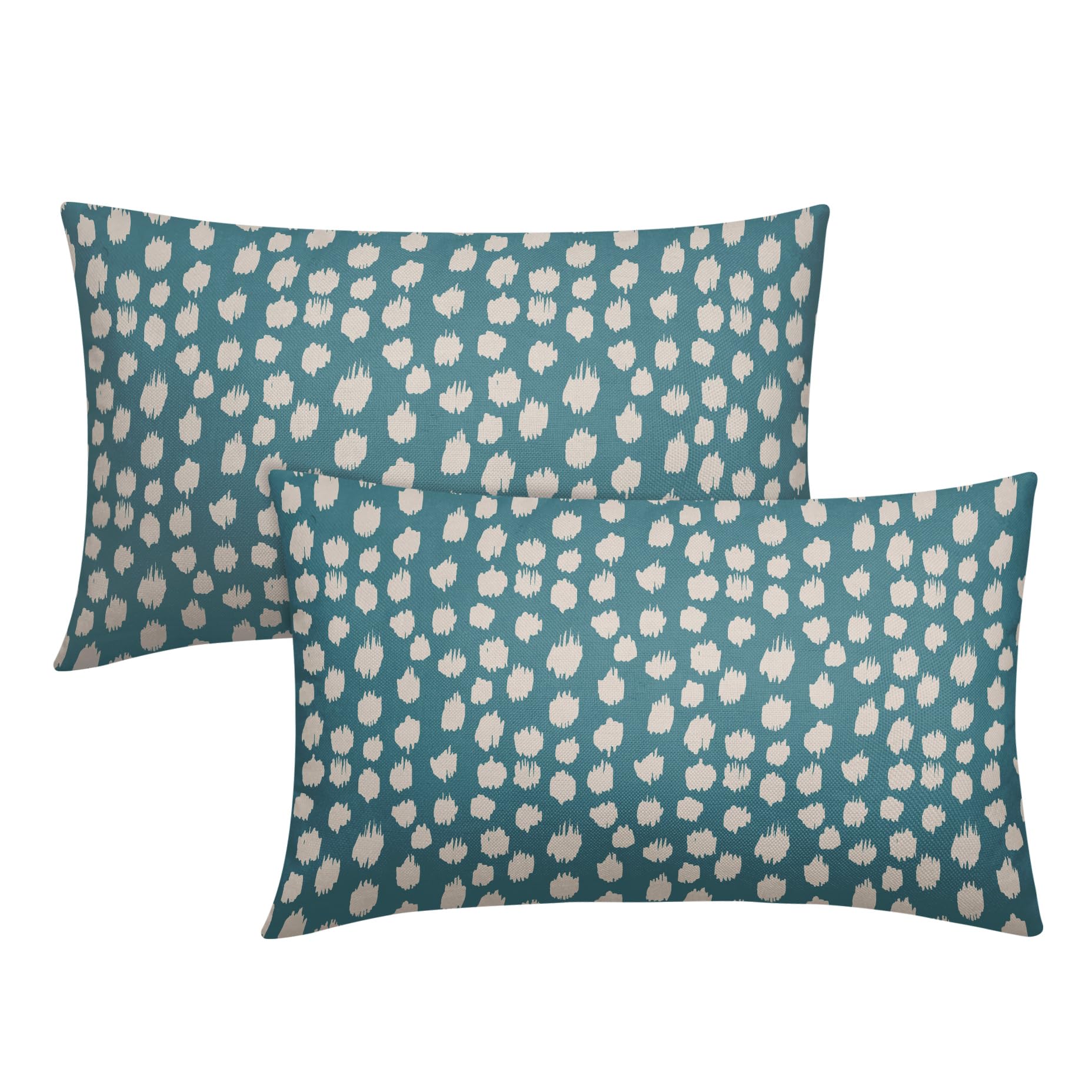 Aqua Cream Dots Lumbar Pillow Covers 12x20 Set of 2 Boho Design Polka Dot Print Throw Pillows Modern Outdoor Decorative Pillowcase Rectangle Linen