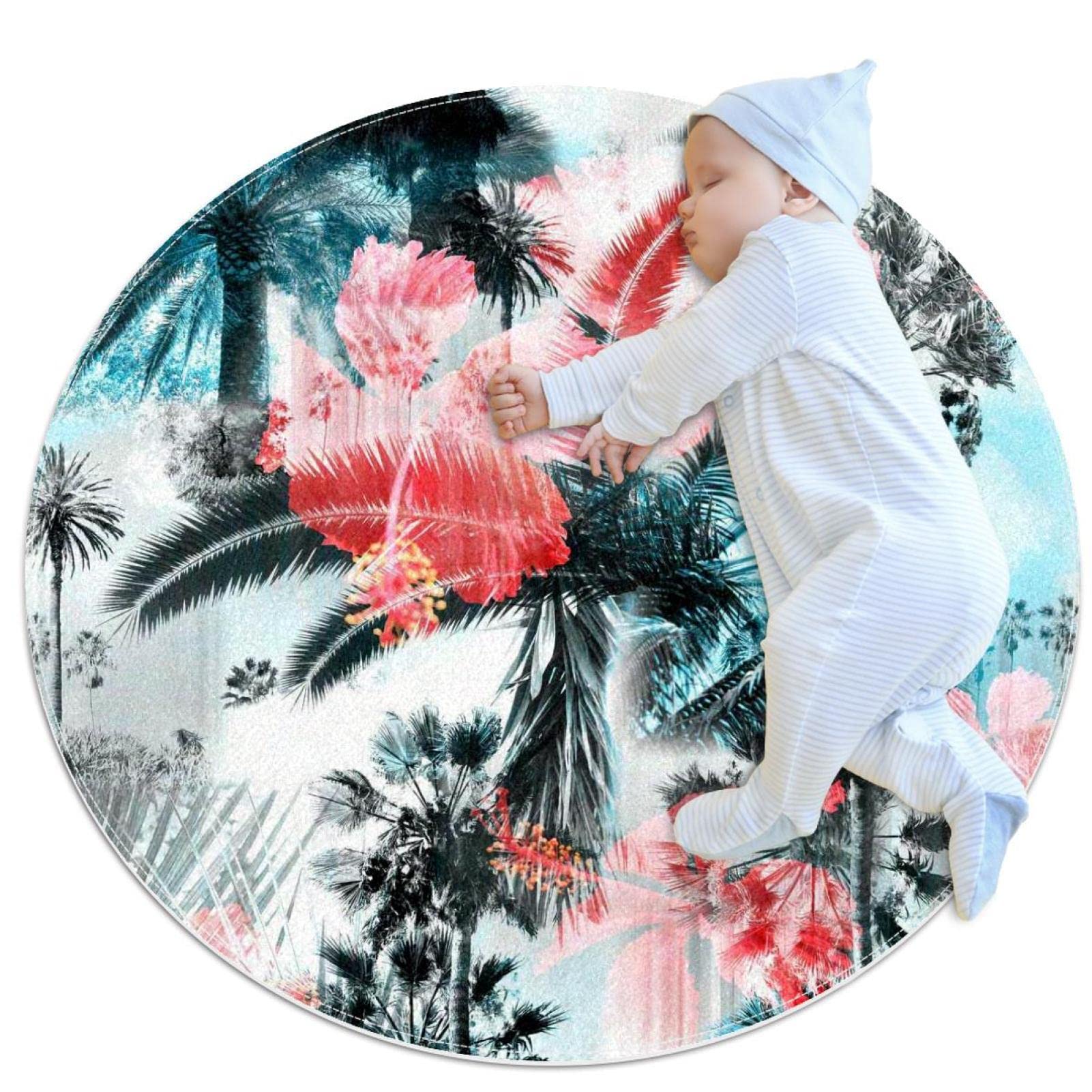 Alfombra redonda de flores tropicales JDEZ antideslizante de 80x80cm