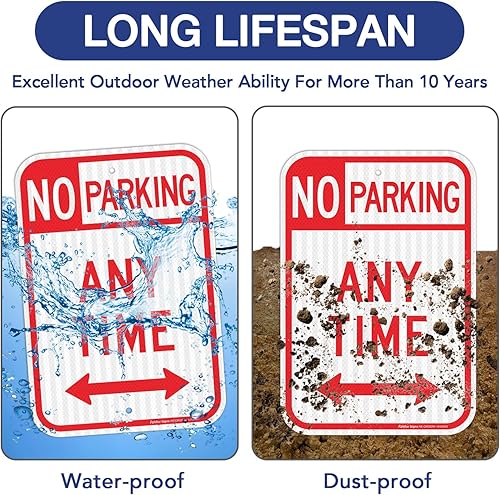 Miniatura 4 de Paquete de 2 letreros con flechas de "No estacionar en cualquier momento", 18 x 12 pulgadas, láminas reflectantes de grado ingeniero, aluminio libre