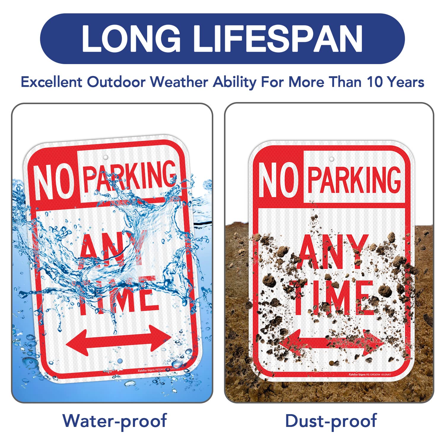 Faittoo Large No Parking Anytime Signs, 45 x 30 cm Engineer Grade Reflective Sheeting, Rust Free Aluminum (Red, 1 Pack - Image 3