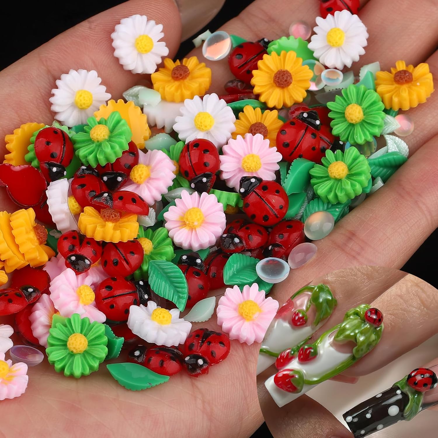 FNKFNK Ladybug Nail Charms Cute Insect Nail Art Rhinestones