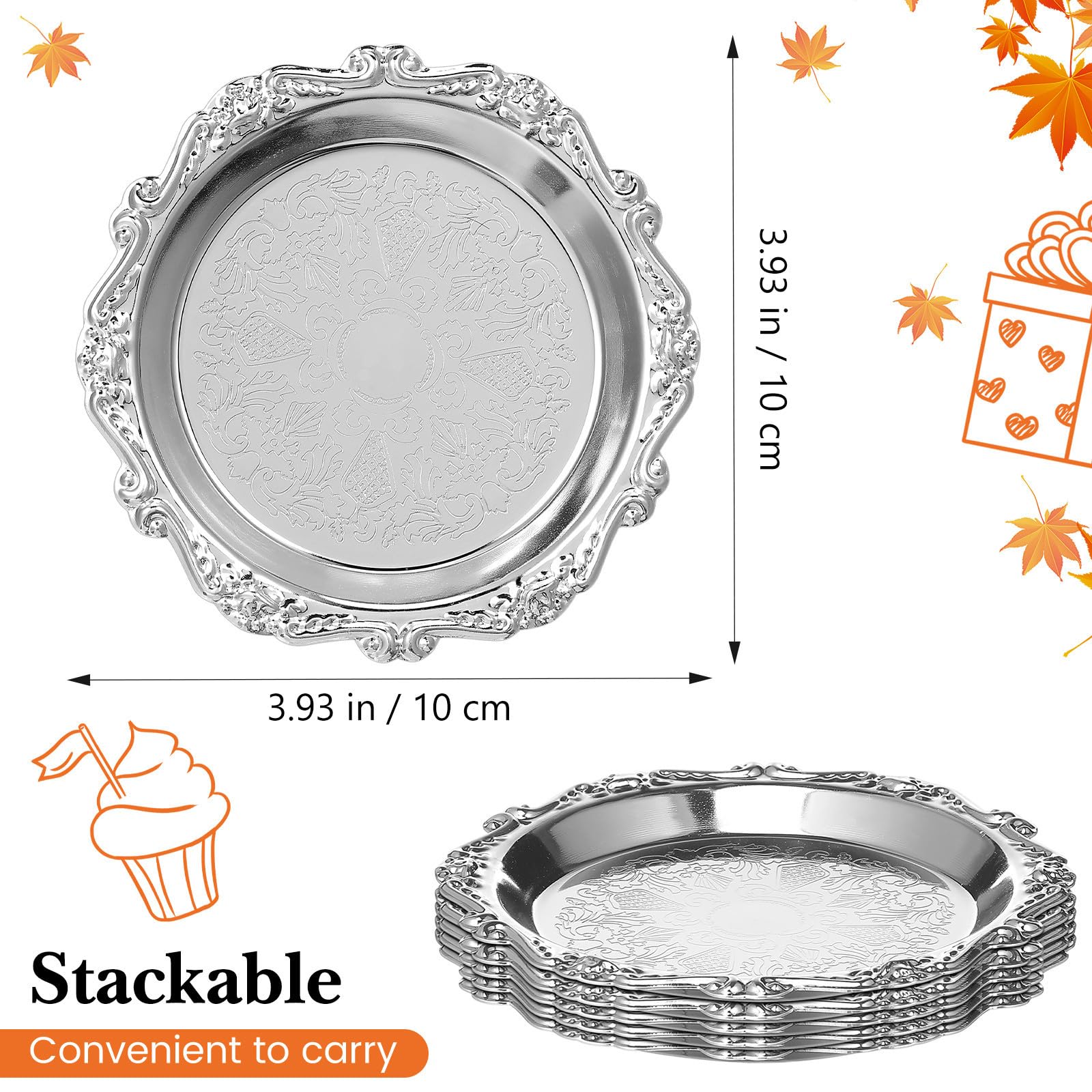 Zestaw 6 metalowych tacek do serwowania – Ele 10 cm talerze na przystawki, desery i ac – idealne na imprezy, wesela i specjalne okazje