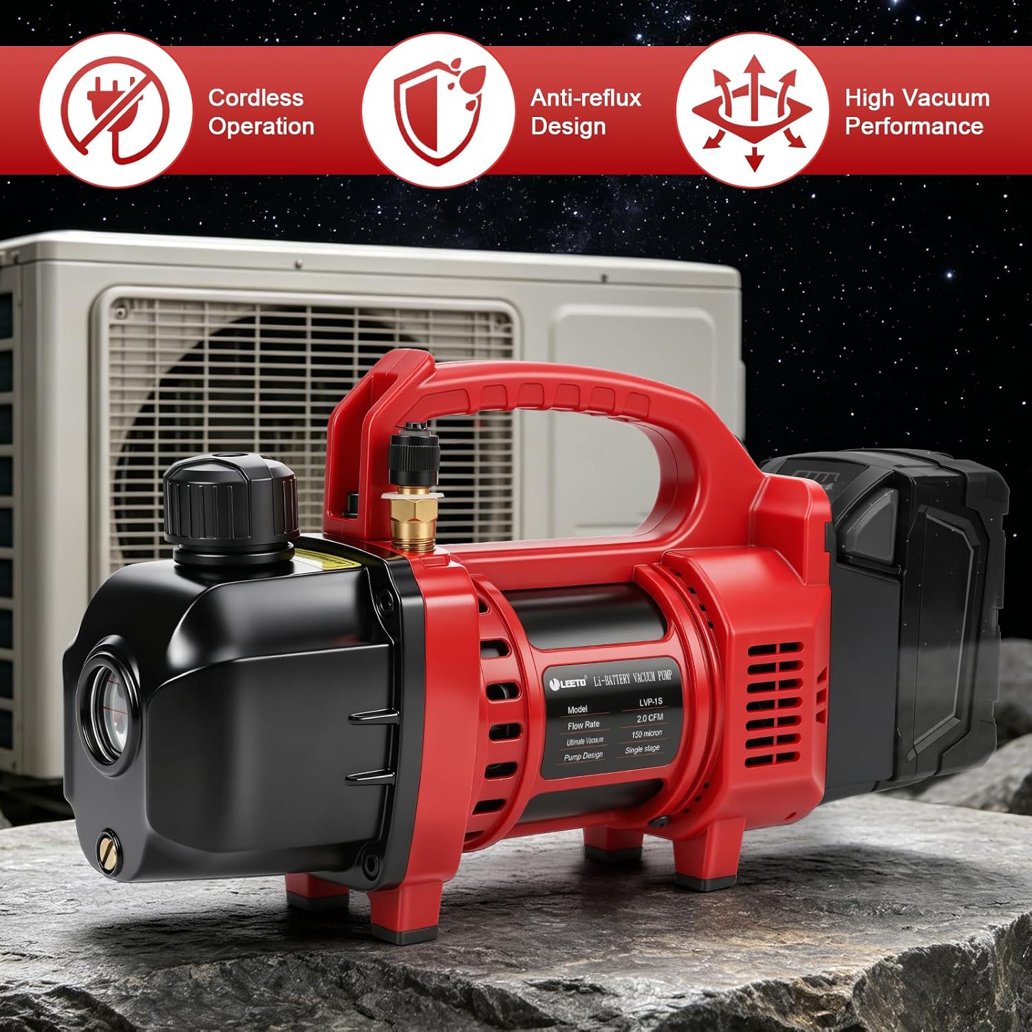 Cordless HVAC Vacuum Pump for Milwaukee M18 Battery (No Battery), 1/5HP 150 Micron 2.0CFM Vacuum Pump with Oil Bottle, for Air Conditioning Servicing Resin Degassing