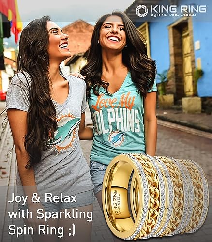 Miniatura 5 de King Ring 7mm Sparkling Fidget Ring Super Shining Spinner Stainless Steel Ring with Glass Stones, Fidget Ring Women, Men Rings, Womens Rings, Ver2