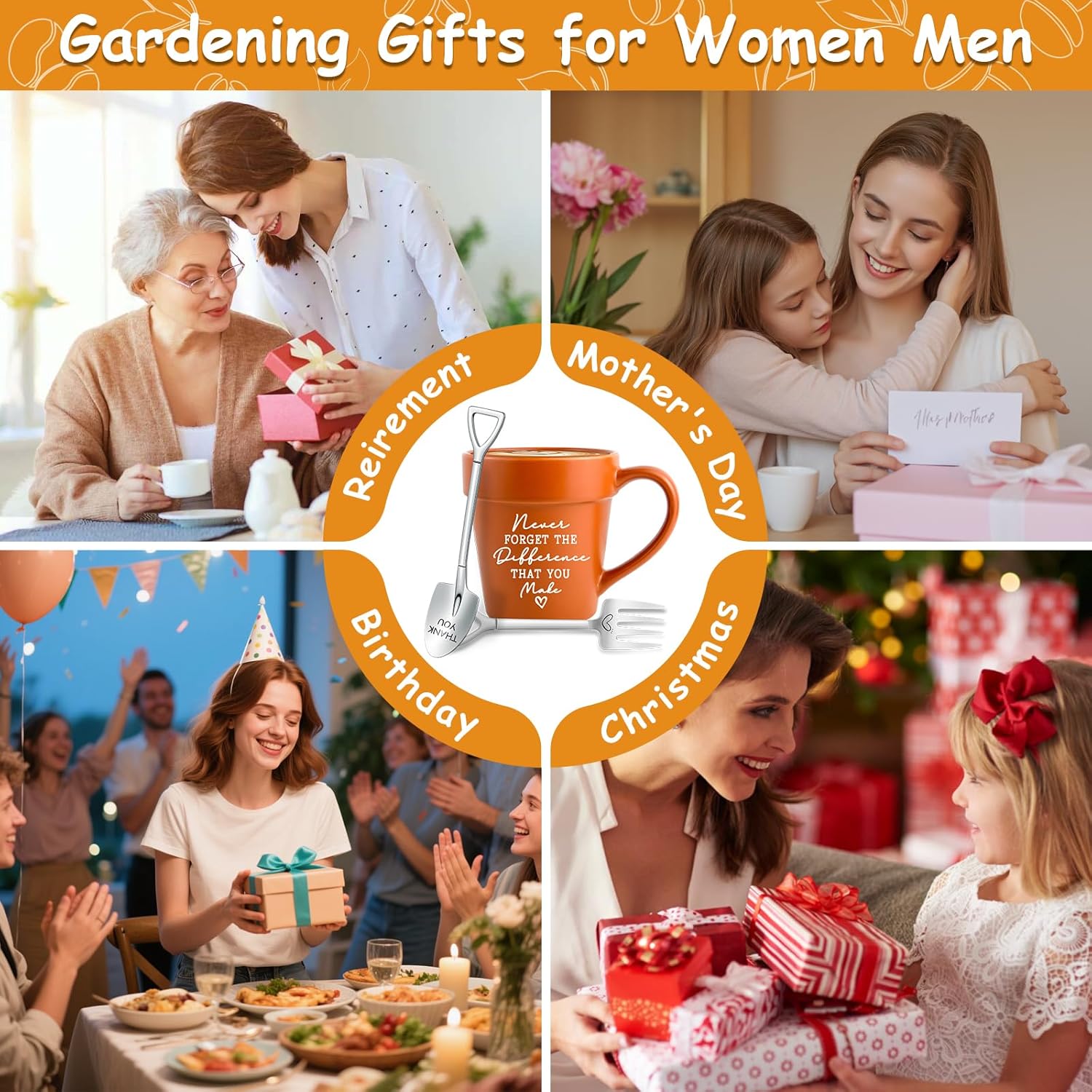 TEOUIOS Never Forget The Difference You Make Mug, Inspirational Teacher Gift with Shovel Spoon & Fork, Uplifting Plant Lover Present for Women, Mom, Mentor, Motivational Gardener Coffee Cup - Image 6