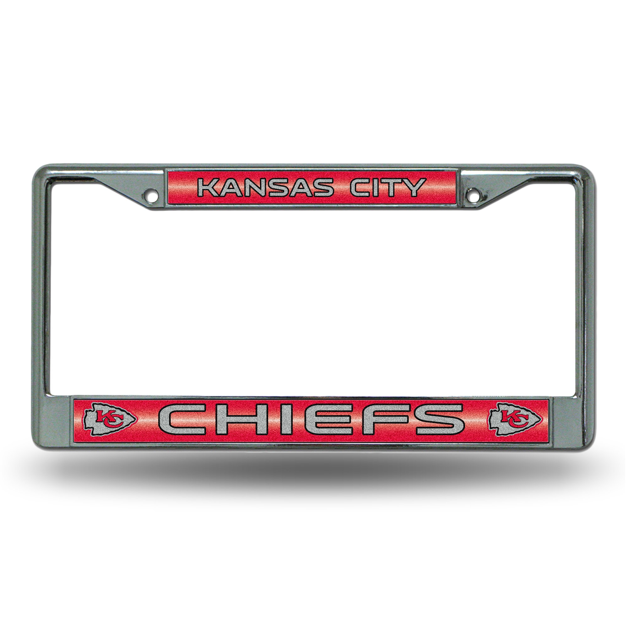 Rico Industries FCGL2701 Kansas City Chiefs Bling Chrome License Plate Frame Glitter 6x12.25in