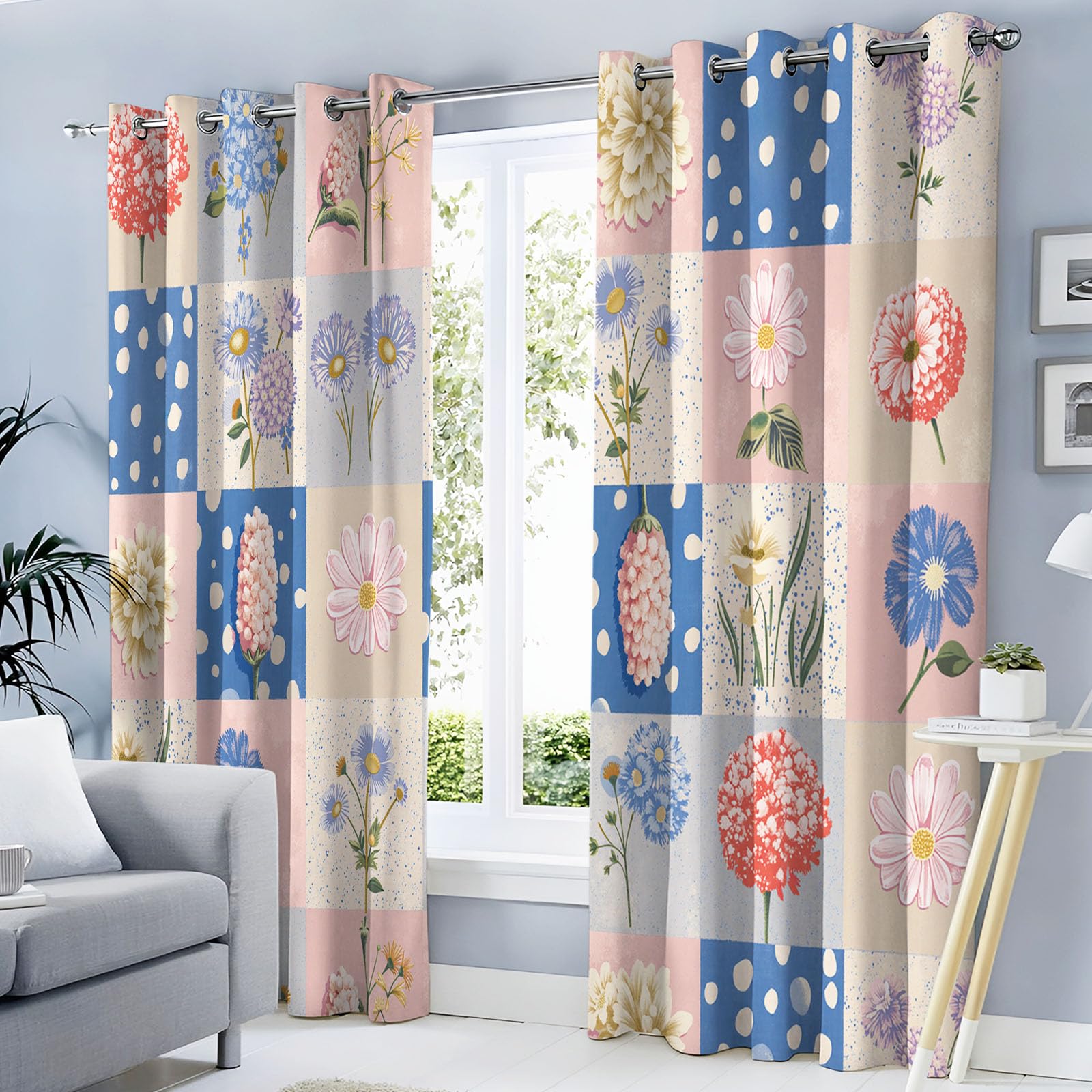Rideau thermique anti froid occultant 132x213 motif géométrique floral