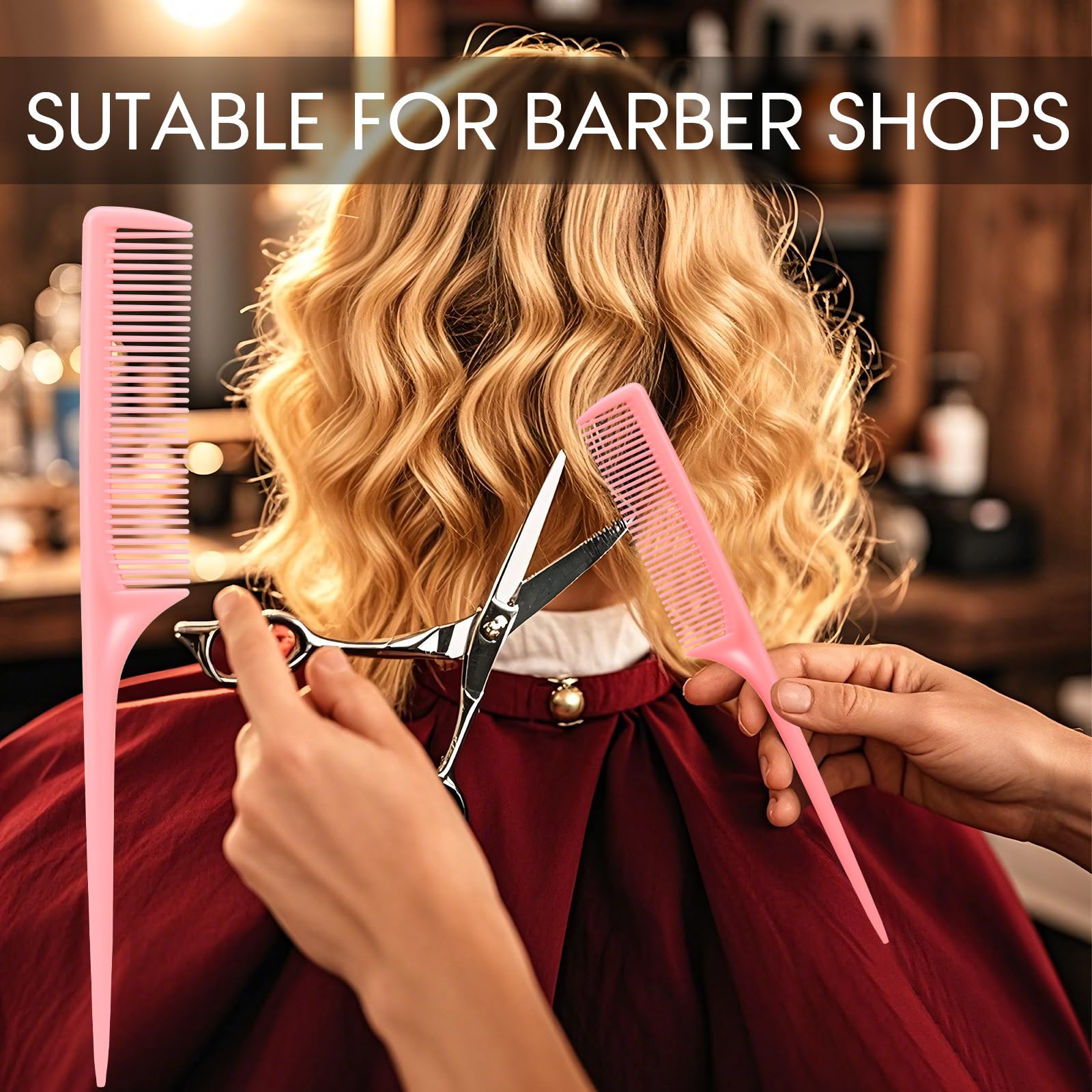 Set di 3 pettini a coda di topo, pettini a denti fini per donne e ragazze, strumenti per la separazione e lo styling dei capelli (rosa, viola, blu)