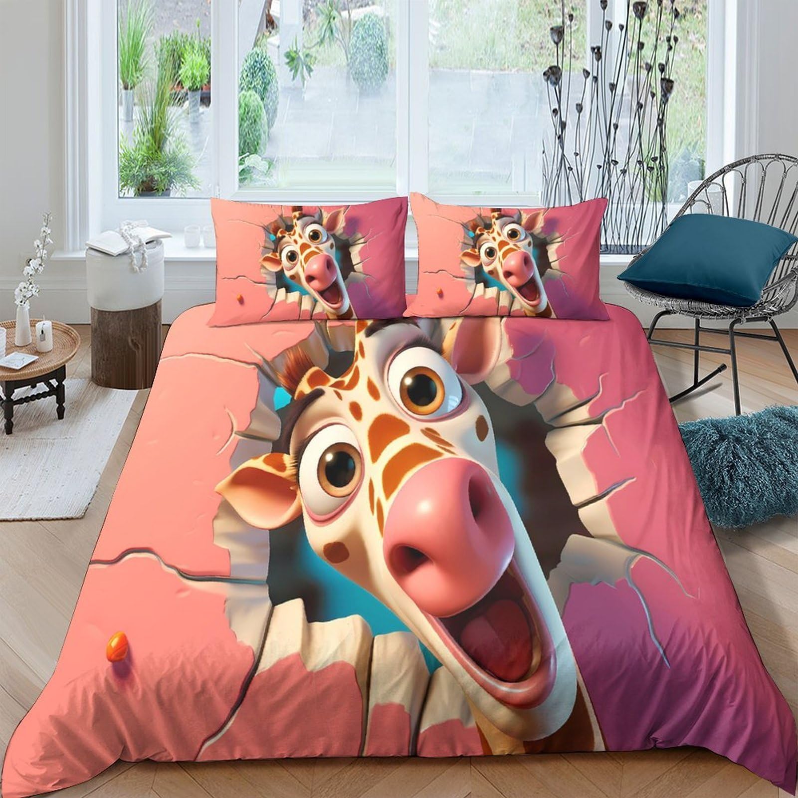 Ctjqhvkz Style-5 3D Printed Lively Giraffe Fitted Sheet Microfiber Anti-Slip Cartoon Jungle Mattress Cover For Bedroom Dorm Decor Single（135X200cm）