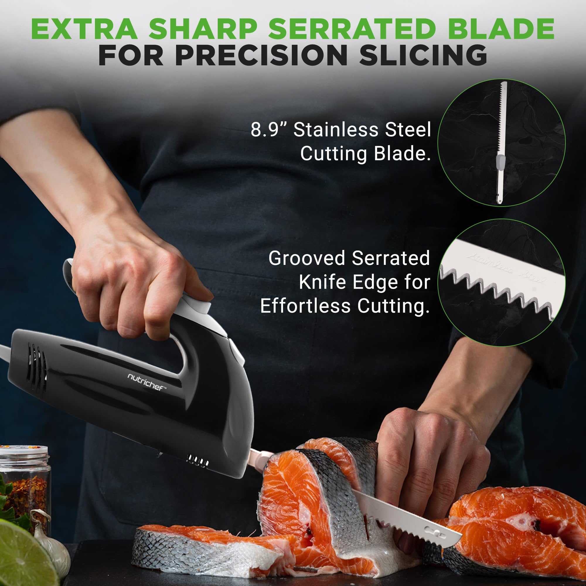NutriChef Electric Carving Knife, 8.9'' Serrated Stainless-Steel