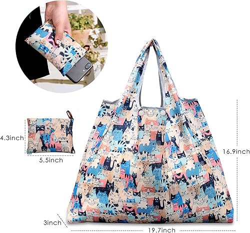 Vista 2 de KINGMAS Bolsas de comestibles reutilizables, bolsas de compras plegables ecológicas que cabe en el bolsillo, bolsas de nailon impermeables lavables