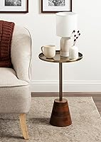 Vista 2 de Kate and Laurel Tira Elegant Round Side Table, 14 x 24, Brass and Walnut Brown, Mid-Century Circle End Table for Use as Bedroom Nightstand or Living