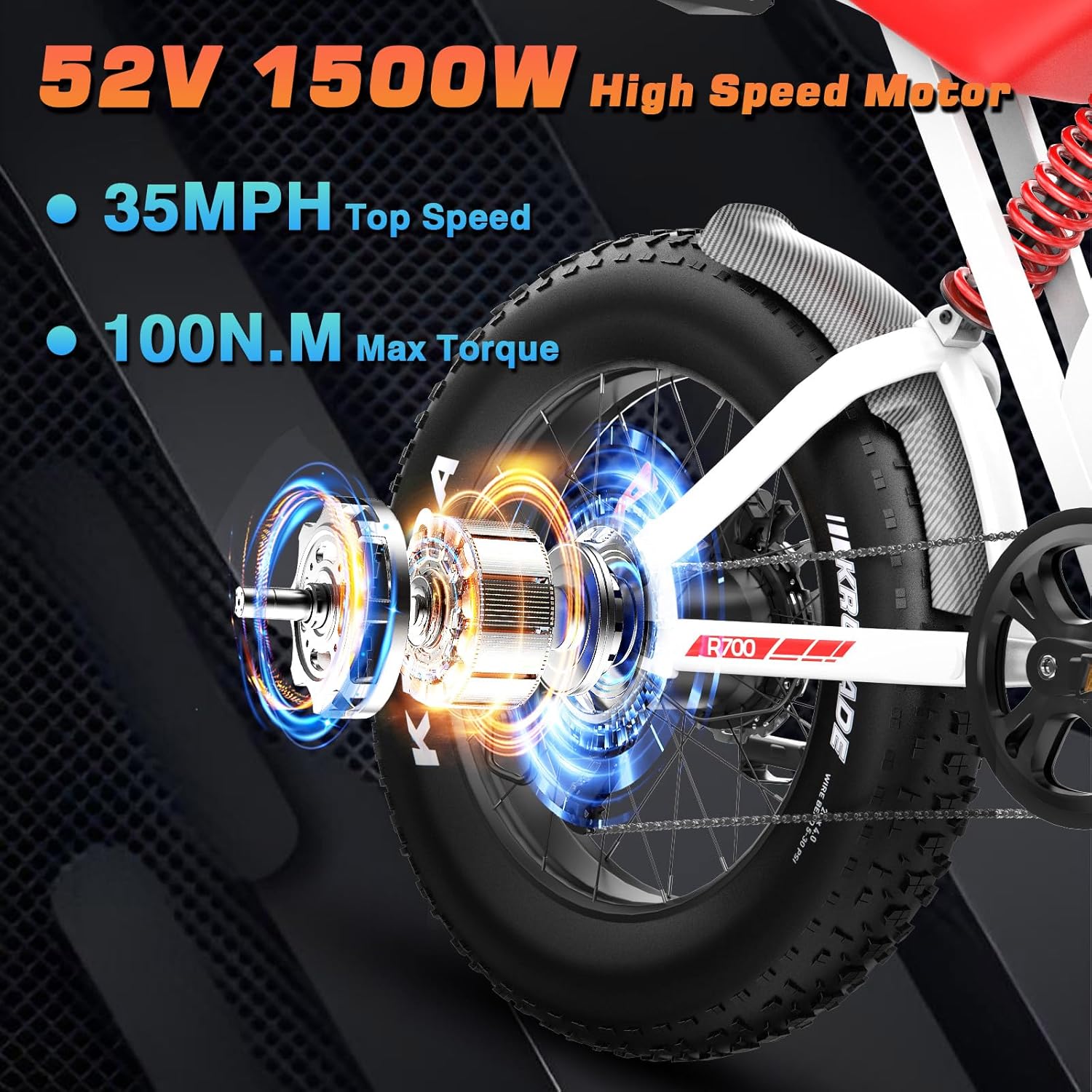 Electric Dirt Bike - Peak 1500W Electric Bikes for Adults/Teens, 35MPH, 52V 25Ah, 20 Inch All-Terrain Fat Tire Electric Motorcycle, 7-Speed, Dual Suspension & Hydraulic Brakes