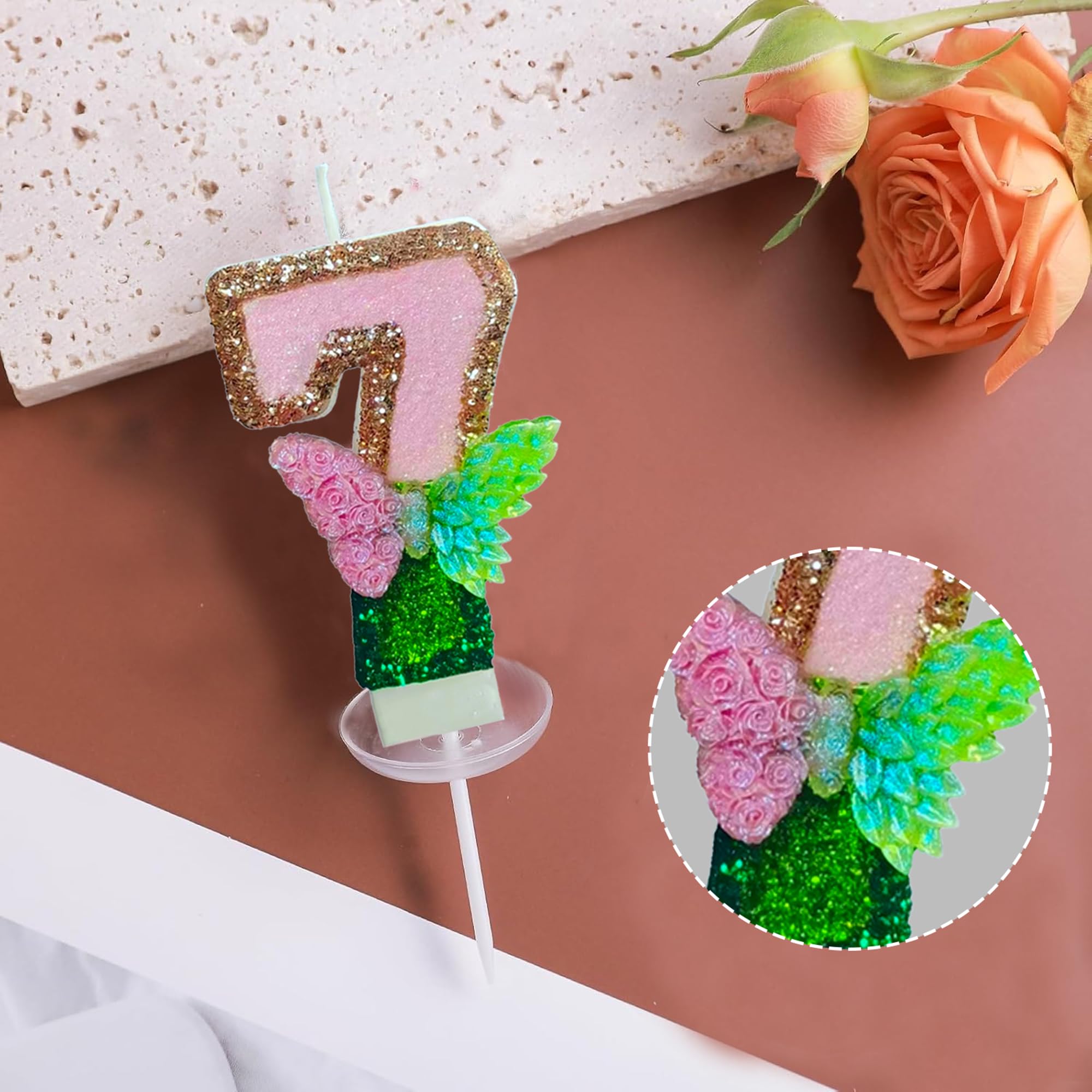 Vela de cumpleaños número 9, decoración de fiesta temática rosa y verde, velas de mariposa con purpurina para pastel, decoración de pastel de fiesta temática de princesa y bruja (número 9)