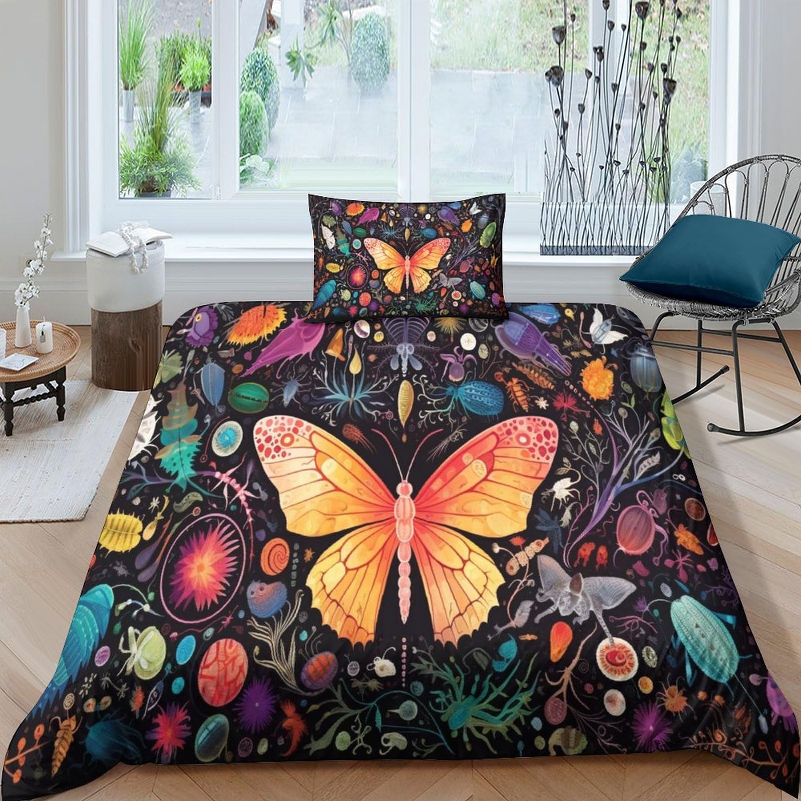 Housse de couette papillon imprimé 3D parure de lit microfibre avec fermeture éclair