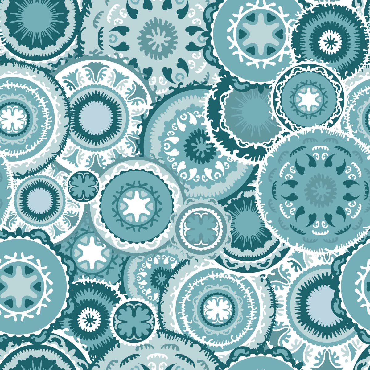 Boho Abstract Upholstery Fabric by The Yard,Retro Aqua Mandala Outdoor Fabric by The Yard,Bohemian Geometric Circle Decor Fabric for Upholstery and Home DIY Projects,3 Yards,(L276*W150cm) Turquoise