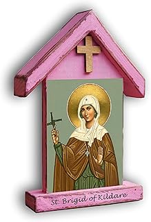 Saint Brigid of Kildare, st Brigid, Ireland's patron, catholic print, patron saint (large: 8.2x5.1 in (21x13 cm), red)
