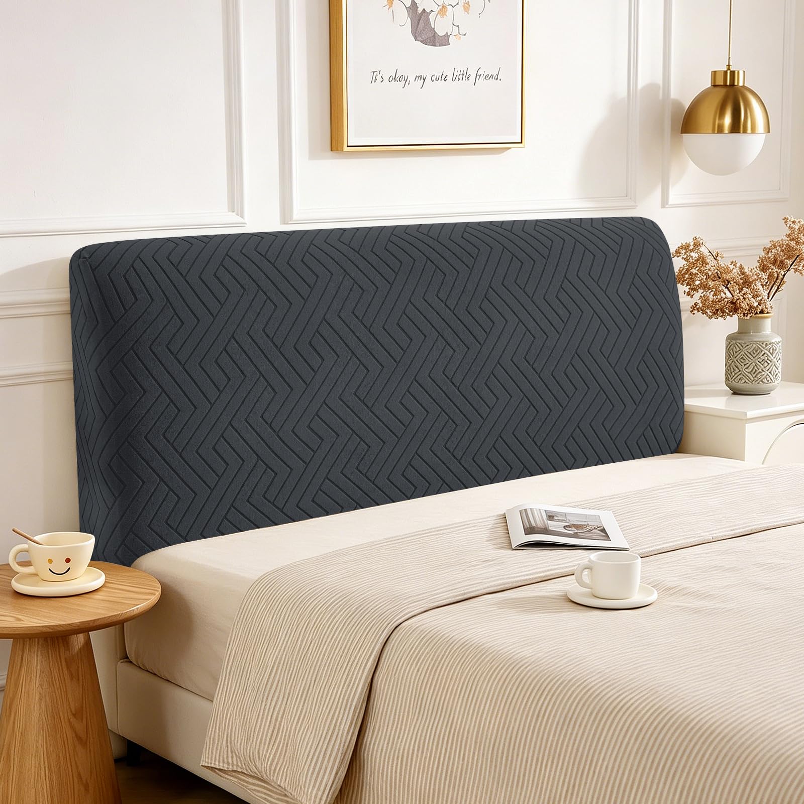 Elastischer Bett Kopfteil Bezug, 180cm, Weicher Stretch Bettkopfteil Bezug, Staubdicht Bettkopfteil Hussen, Modern Bettkopfteilbezug Universell, Schützt Vor Verschleiß, Waschbar, Dunkelgrau