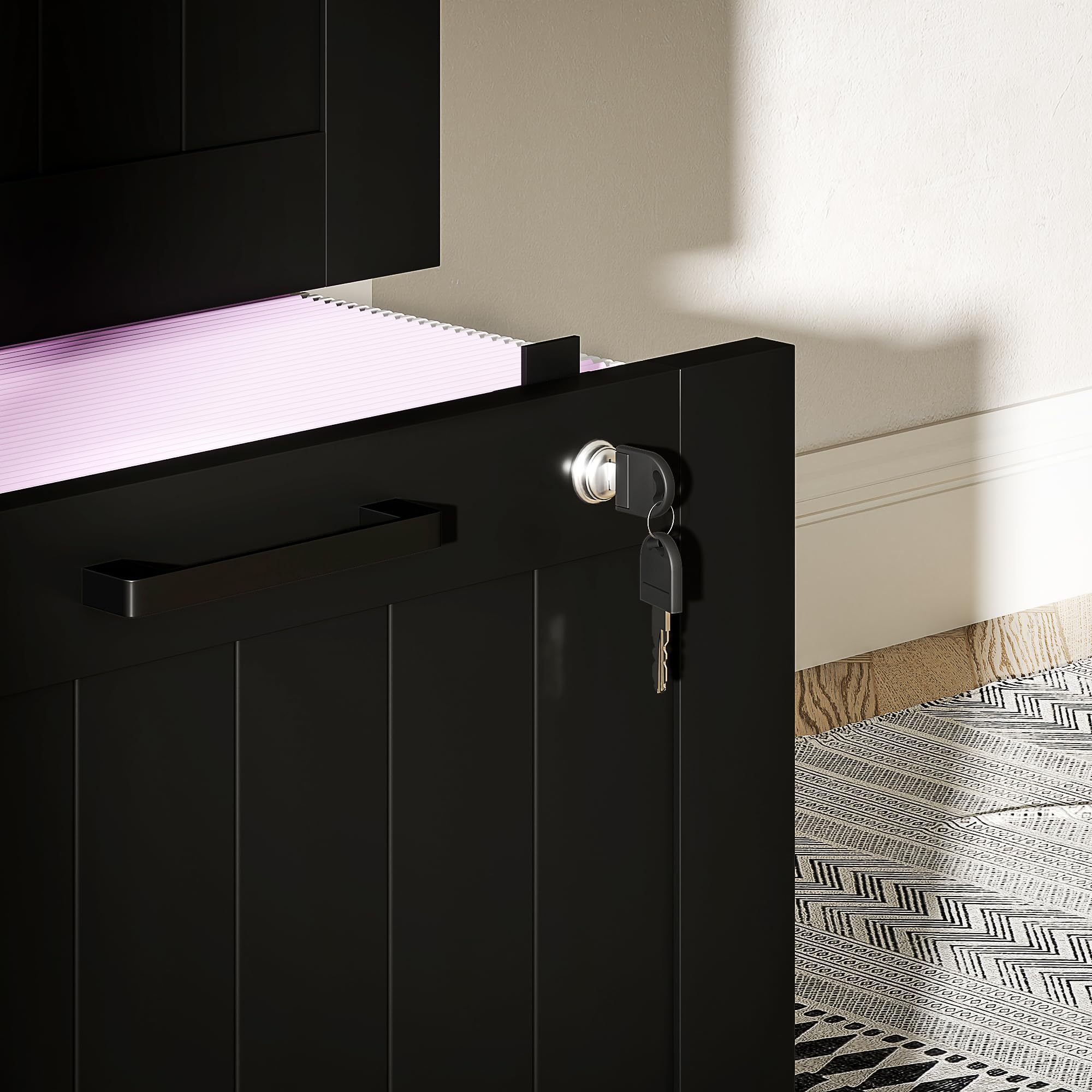 HOMCOM Classeur 4 tiroirs avec Rail réglable, 2 clés et 2 serrures, classeur de Bureau en MDF pour dossiers A4 et Lettre, 40x40x131 cm, Noir