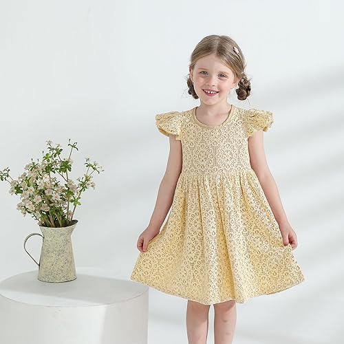 Miniatura 2 de Vestido de verano para niña pequeña, ropa de verano con mangas con vuelo, vestidos de fiesta de princesa de encaje para niñas 2-7T